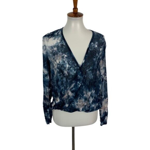 Young Fabulous And Broke Tie Dye Wrap Blouse Long Sleeve Boho XS Blue NWT - Picture 1 of 8